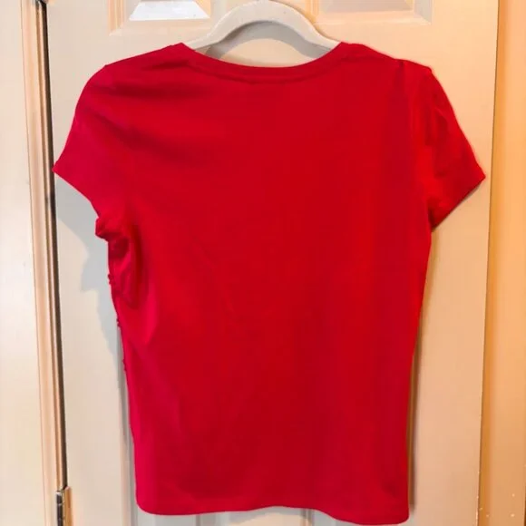 NWT Talbots Petites Red Short Sleeve Ruffle Trim Tee M Cotton Blend - Picture 2 of 7